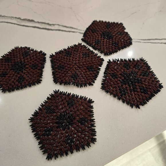 vintage Handcrafted Hawaiian Koa Seed Coasters Set Of 5 - Picture 12 of 16